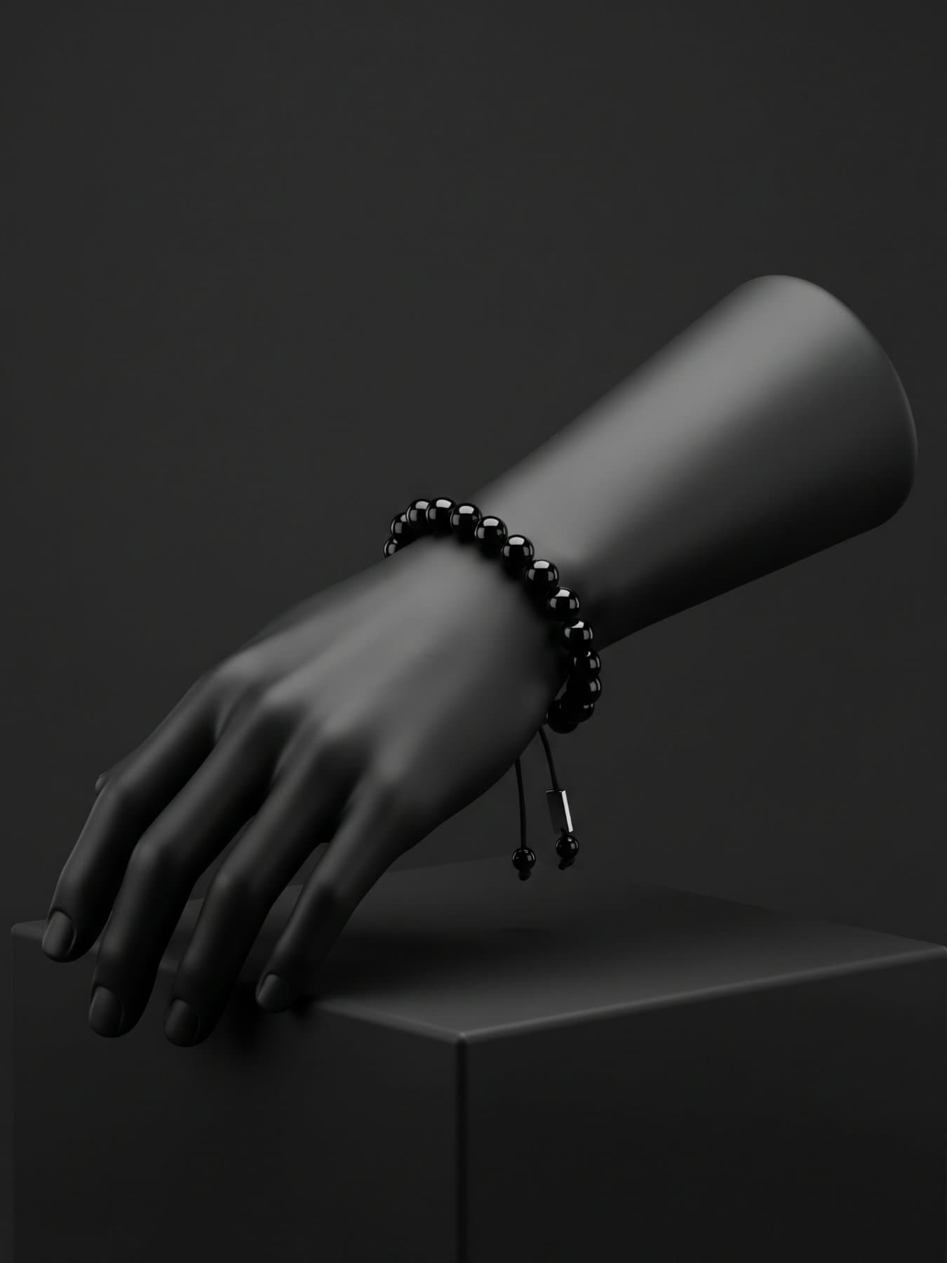 Pulsera de caballero negra esferas negras