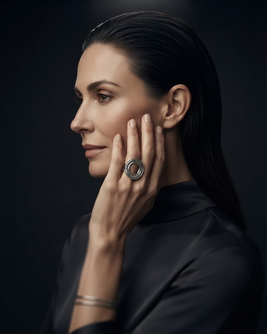 Anillo con rueda de plata, puesta