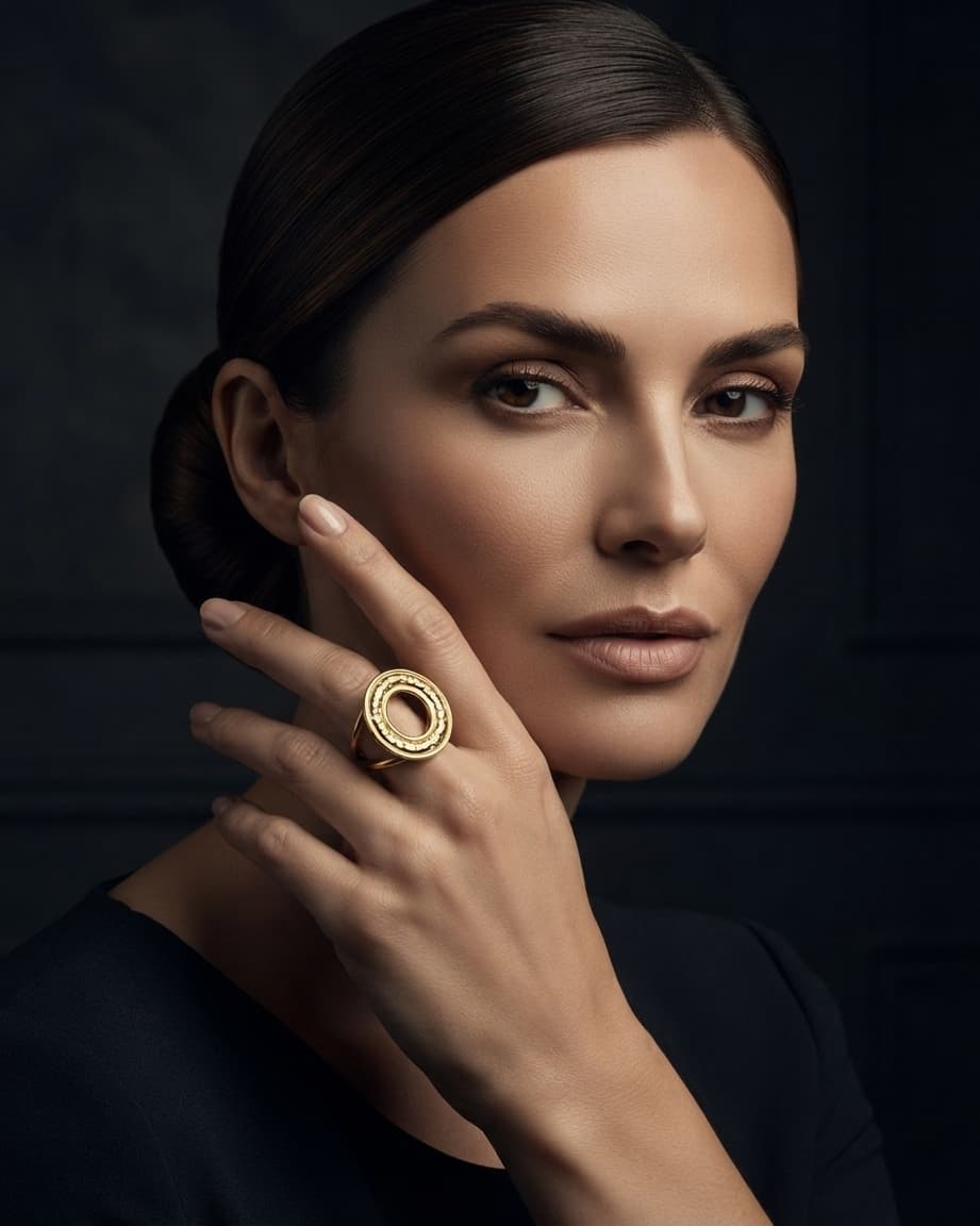 Anillo con rueda dorada, puesta