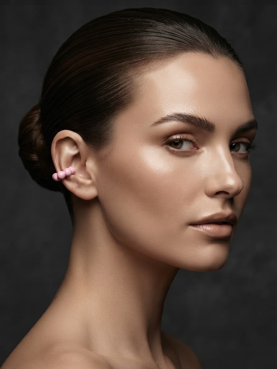 Ear cuff y ear coff chico rosa, puesta