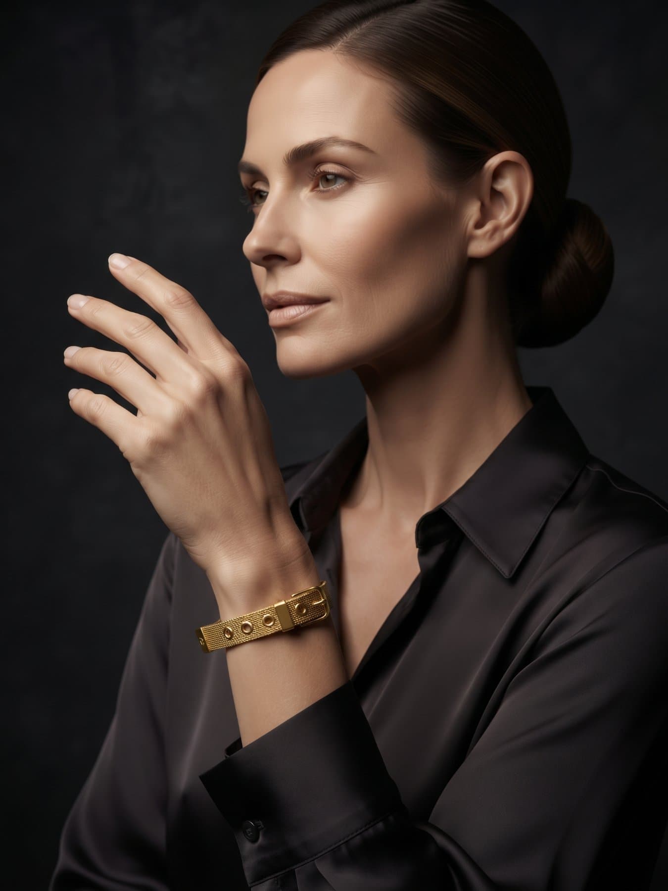 Pulsera mediana de acero, puesta