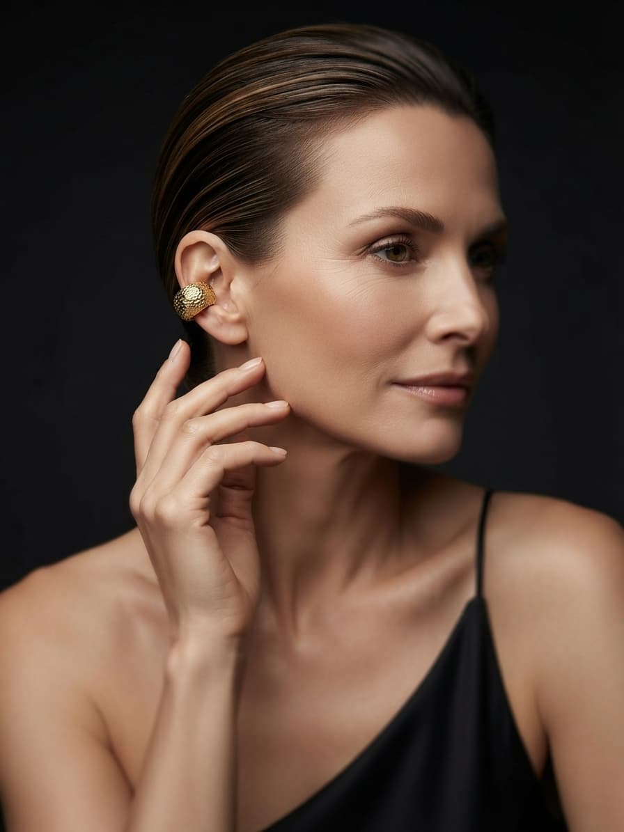 Ear cuff chico texturizado grueso, puesta