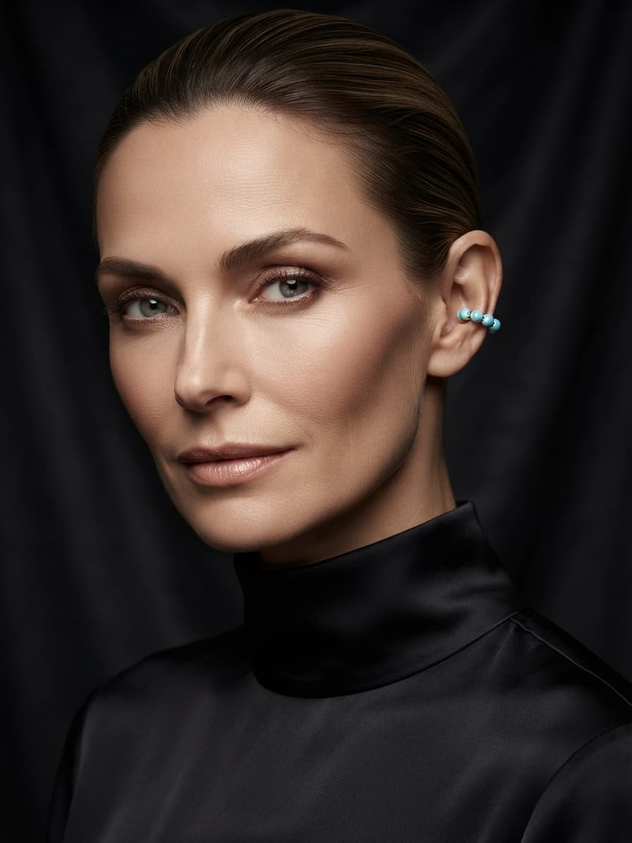 Ear cuff chico azul con dorado, puesta