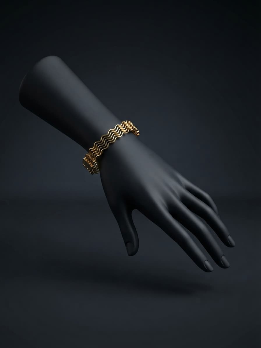 Pulsera mediana de acero ondulada color dorado